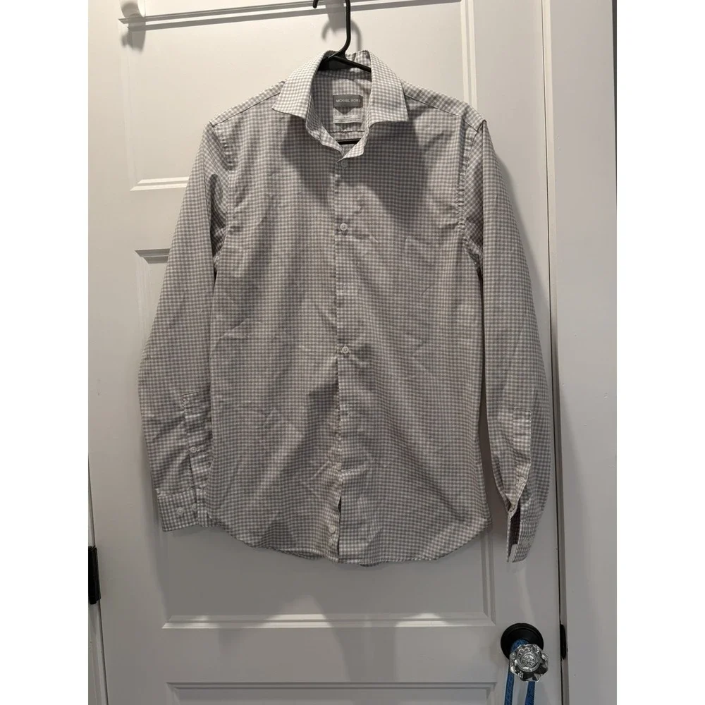 Michael Kors Slim Fit Dress Shirt Airsoft Stretch  Gray & Tan  14.5 /‎ 32-33 - Picture 2 of 4